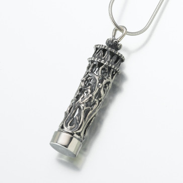 Antiqued Silver Wrapped Cylinder Cremation Pendant
