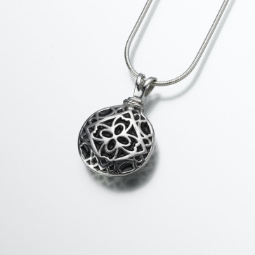 Filigree Round Cremation Pendant in Sterling Silver