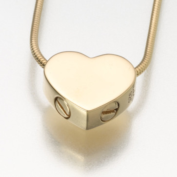 Double Chamber Slide Heart Cremation Pendant in Gold