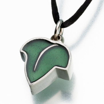 Pewter Leaf with Green Enamel Cremation Pendant