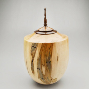 Hand Turned Ambrosia Maple Urn with Walnut Spire