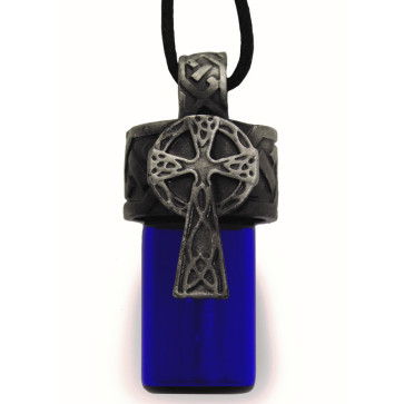 Celtic Cross Blue Glass Bottle Cremation Pendant for ashes