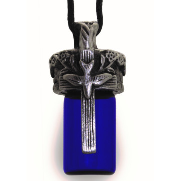 Peaceful Cross Blue Glass Bottle Cremation Pendant for ashes