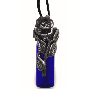 Pewter Rose Blue Glass Bottle Cremation Pendant for ashes