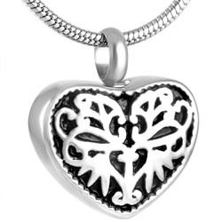 Ornate Heart Two-Tone Stainless Steel Cremation Pendant for ashes