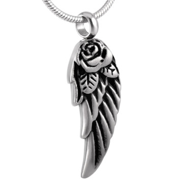 Angel Wing & Rose Stainless Steel Cremation Pendant for ashes