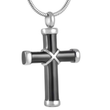 Black Wrapped Cross Pendant for Ashes (Front)