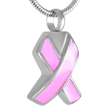 Awareness Ribbon Stainless Steel & Pink Enamel Cremation Pendant for ashes