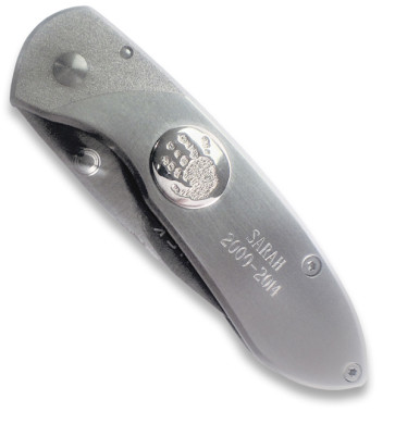 Stainless Steel Buck Knife with Sterling Silver Fingerprint