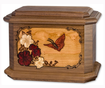 Butterfly Cremation Urn for Ashes with 3D Inlay Wood Art - Walnut