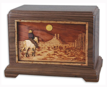 Desert Horse Cremation Urn for Ashes with 3D Inlay Wood Art - Walnut