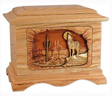 Desert Moon Cremation Urn for Ashes with 3D Inlay Wood Art - Oak