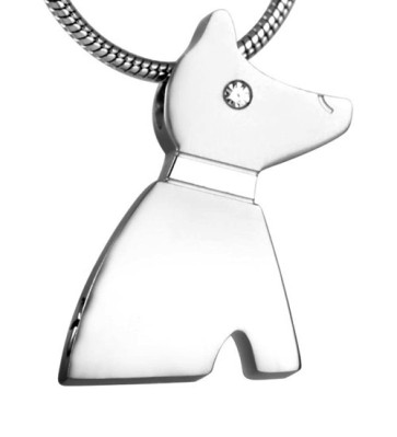Dog Silhouette Stainless Steel & Crystal Pet Ashes Pendant