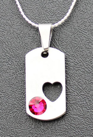 Pewter Dog Tag Cremation Pendant with Birthstone - Heart