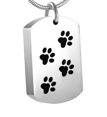Dog Tag with Paw Prints Stainless Steel Pet Ashes Pendant