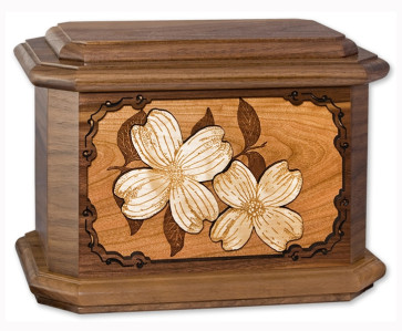 Dogwood Blossoms Cremation Urn for Ashes with 3D Inlay Wood Art - Walnut