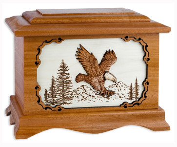 Eagle Cremation Urn for Ashes with 3D Inlay Wood Art - Mahogany