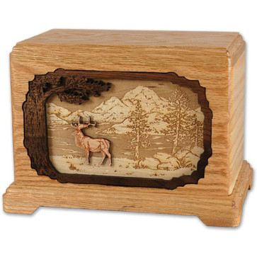 Hunter's Game Collection Urn with 3D Inlay Wood Art - Oak
