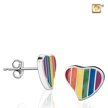Pride Sterling Silver Rainbow Enamel Heart Post Earrings