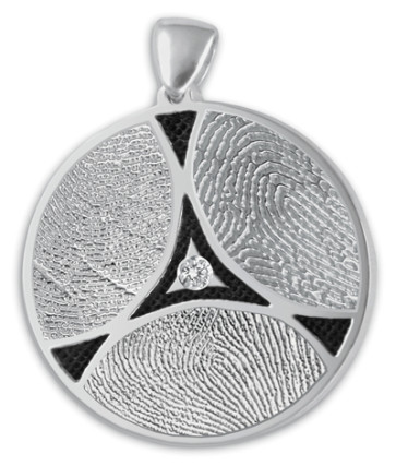 Family Ties Fingerprint Charm with 3 Prints and Center Set Stone -  Sterling Silver