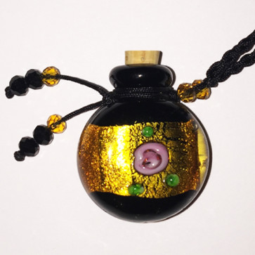 Dichroic Gold Band Glass Bottle Cremation Pendant that holds ashes