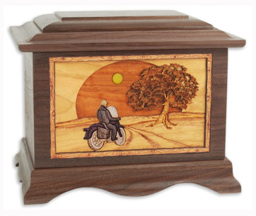 Heartland Motorcycle Cremation Urn for Ashes with 3D Inlay Wood Art - Walnut