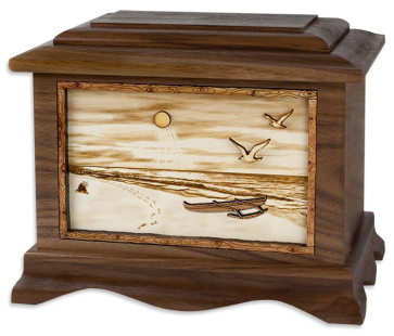 Hawaiian Cremation Urn for Ashes with 3D Inlay Wood Art - Walnut