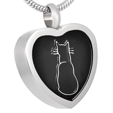 Silhouette Cat Heart Stainless Steel Pet Ashes Pendant