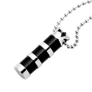 Black Bamboo Cylinder Two-Tone Stainless Steel Cremation Pendant for ashes