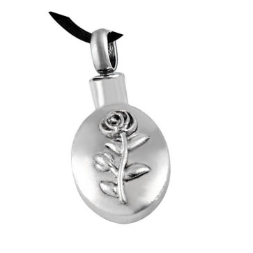 Oval Rose Stainless Steel Cremation Pendant that holds ashes
