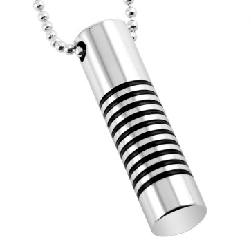 Ribbed Cylinder Stainless Steel Cremation Pendant for ashes
