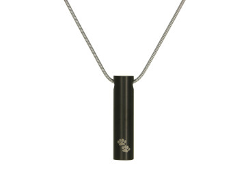 Stainless Steel Cylinder Pendant for Pet Ashes with Black Plating and Paw Prints