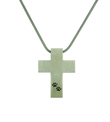 Pewter Cross with Paw Prints Cremation Pendant