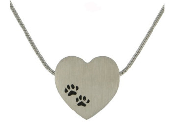 Pewter Heart with Paw Prints Cremation Pendant for Pet Ashes