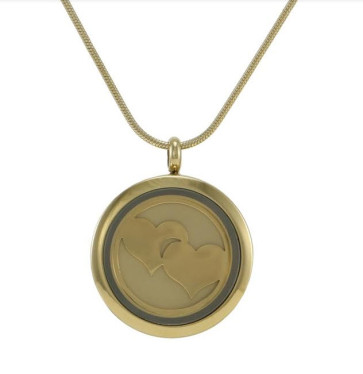 Double Heart Bronze Necklace for Pet Ashes with Interchangeable Insert