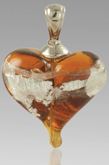 Precious Metals Heart Cremation Pendant - Silver and Amber