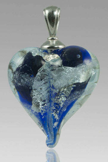 Precious Metals Heart Cremation Pendant - Silver and Blue