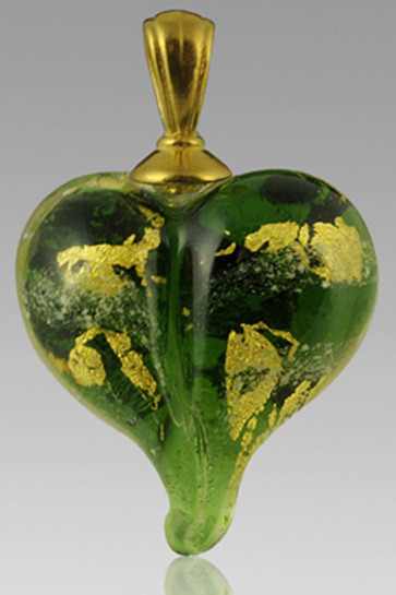 Precious Metals Heart Cremation Pendant - Gold and Green