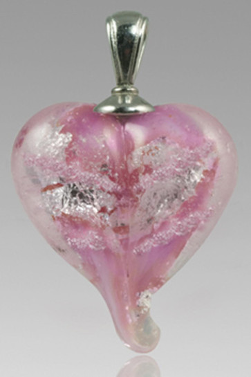 Precious Metals Heart Cremation Pendant - Silver and Pink