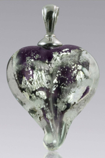 Precious Metals Heart Cremation Pendant - Silver and Purple