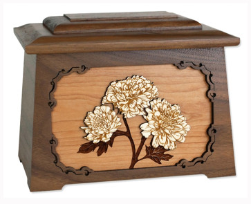 Mums Cremation Urn for Ashes with 3D Inlay Wood Art - Walnut