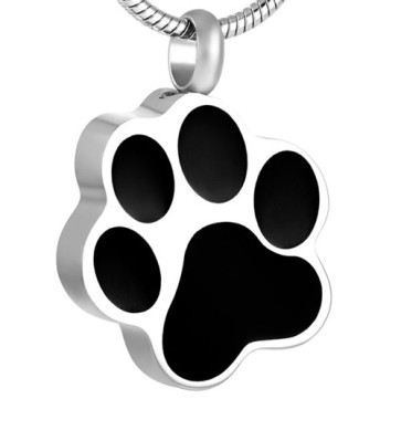 Paw Print Stainless Steel & Black Pet Ashes Pendant