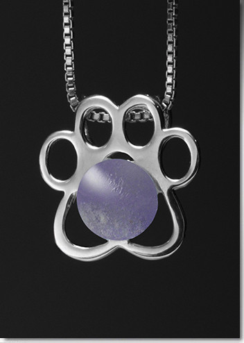 Paw Print Pendant with Lavender Glass Cremation Pearl - Sterling Silver