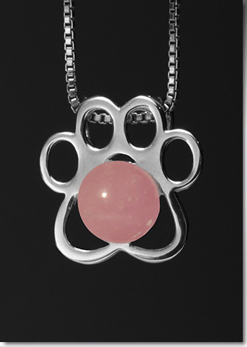 Paw Print Pendant with Pink Glass Cremation Pearl - Sterling Silver