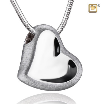 Silver Leaning Heart Two Tone Cremation Pendant for Ashes