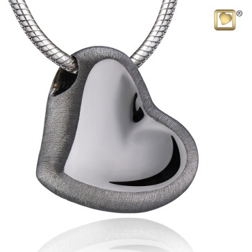 Silver Satin Leaning Heart Two Tone Cremation Pendant for ashes