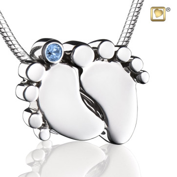 Baby Feet Cremation Pendant with Blue Crystal for ashes