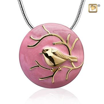 Pink Enamel with Gold Vermeil Bird Pendant