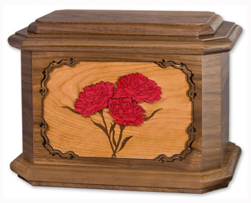 Carnations Cremation Urn for Ashes with 3D Inlay Wood Art - Walnut