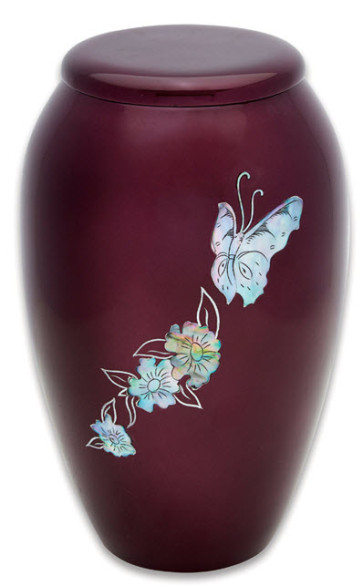 Burgundy Butterfly Mother of Pearl Urn 